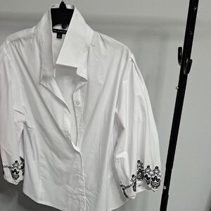 Zac & Rachel White Button Down Shirt with Black Embroidery